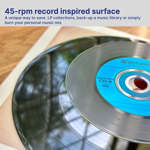 VERBATIM CD-R 80min 52X with Digital Vinyl Surface - 50pk Spindle - 50 Discs- Spindle, BLUE (94587) 50 Discs- Spindle Branded