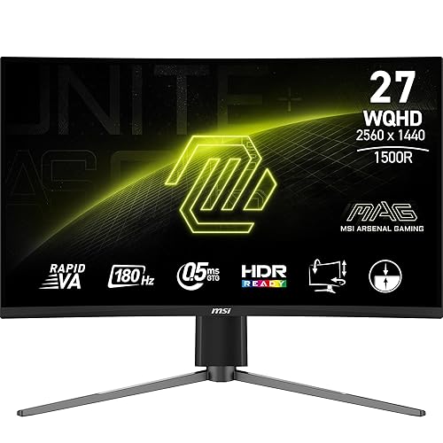MSI MAG27CQ6PF, 27-inch QHD 2560 x 1440 Computer Monitor, 180Hz, HDMI, 0.5ms, Black