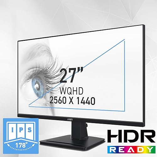 MSI PRO MP275Q 27 Inch WQHD Office Monitor - 2560 x 1440 IPS Panel, 100 Hz, Eye-Friendly Screen, Built-in Speakers, Tilt-Adjustable - HDMI 2.0b, DP (1.2a)