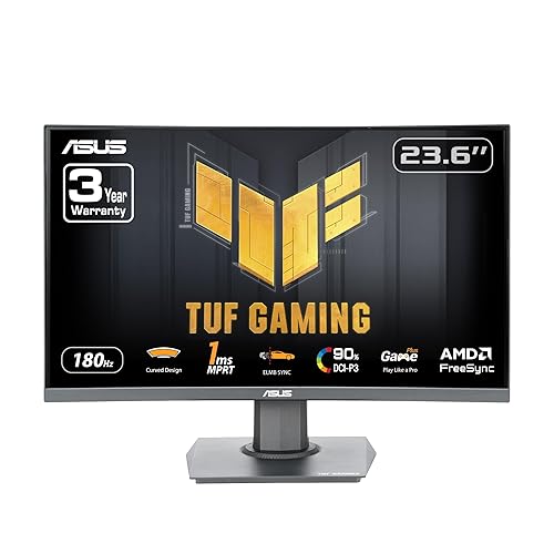ASUS TUF Gaming 24” (23.6 inch viewable) Curved Monitor (VG24VQER) – FHD, 180Hz, 1ms, DCI-P3 90%, Extreme Low Motion Blur Sync, FreeSync, Shadow Boost, Eye Care, DisplayWidget Center, 3yr Warranty