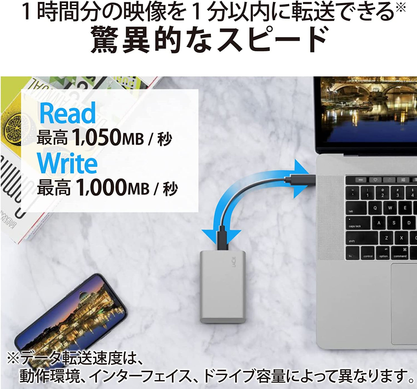 LaCie Portable SSD 2TB External Solid State Drive - USB-C, USB 3.2 Gen 2, speeds up to 1050MB/s, Moon Silver, for Mac PC and iPad, with Rescue Services (STKS2000400) 2TB New Model