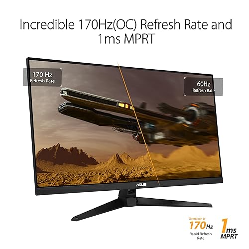 ASUS TUF Gaming 32” (31.5-inch viewable) 1080P Gaming Monitor (VG328QA1A) - Full HD, 170Hz, 1ms, Extreme Low Motion Blur, FreeSync Premium, Eye Care, Shadow Boost, HDMI, Tilt Adjustable