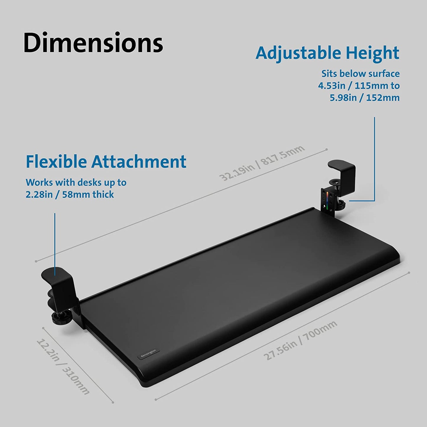 Kensington SmartFit Clamp-On Keyboard Drawer Clamp-On KB Drawer