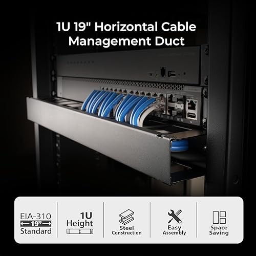 IOGEAR 1U 19" Horizontal Cable Management Duct – Finger Duct with Removable Cover, Metal Construction (GROHD1U)