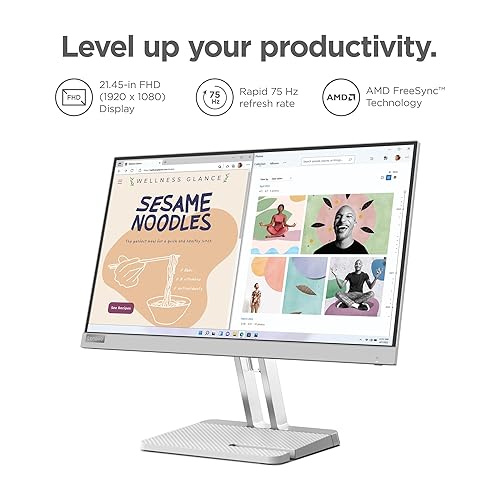 Lenovo L22e-40 Monitor, 21.45” Display, Full HD Resolution, 250 nits Brightness, 75Hz Refresh Rate, AMD FreeSync, HDMI and VGA Ports, Tilt-Adjustable Stand, Natural Low Blue Light, Cloud Grey