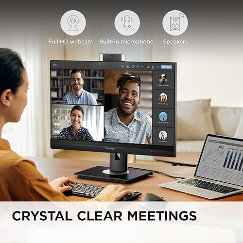 ViewSonic VG2756V-2K 24 Inch 1440p Video Conference Monitor with Webcam, 2 Way Powered 90W USB C, Docking Built-in Gigabit Ethernet and 40 Degree Tilt Ergonomics for Home and Office
