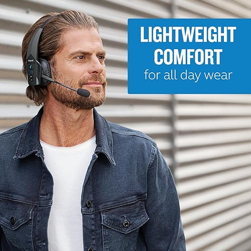 BlueParrott B350-XT Noise Cancelling Bluetooth Headset – Updated Design with Industry Leading Sound and Improved Comfort, Hands-Free Headset with Expanded Wireless Range and IP54-Rated Protection