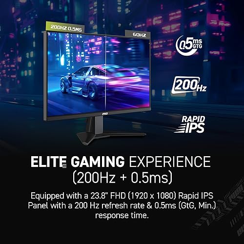 MSI MAG 244F, 24" Gaming Monitor, 1920 x1080 (FHD), Rapid IPS, 200Hz, 0.5ms, FreeSync Premium, HDR Ready, AI Vision, HDMI, Displayport, Tilt, Black