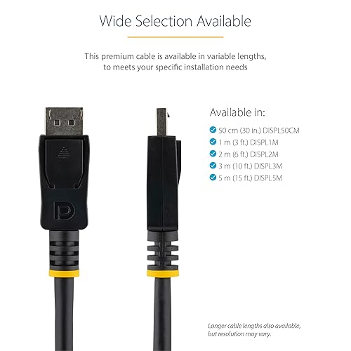 StarTech.com 2m (6ft) DisplayPort 1.2 Cable - 4K x 2K Ultra HD VESA Certified DisplayPort Cable - DP to DP Cable for Monitor - DP Video/Display Cord - Latching DP Connectors (DISPL2M) Single