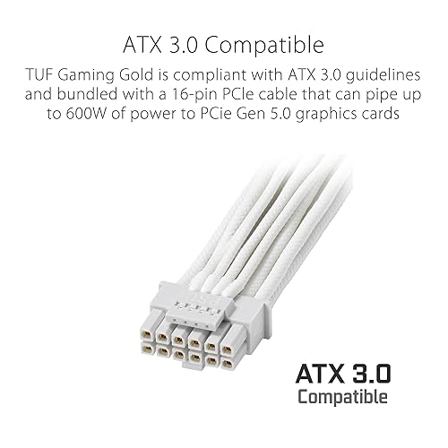 ASUS TUF Gaming 1000W Gold White Edition (1000 Watt, Fully Modular Power Supply, 80+ Gold Certified, Military-Grade Components, Dual Ball Bearing, Axial-tech Fan, PCB Coatingy) TUF Gaming 1000W|White