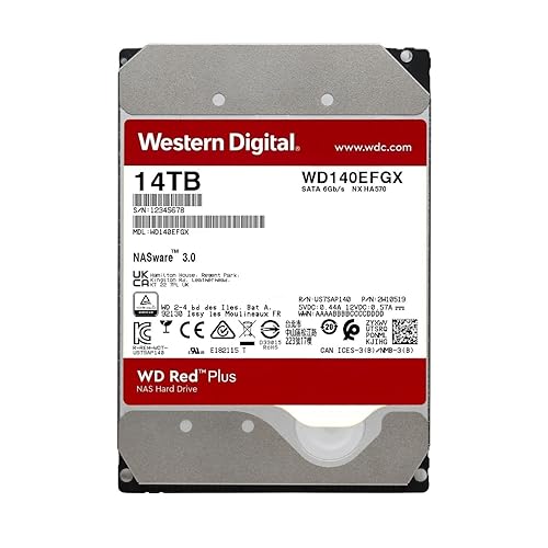 Western Digital 14TB WD Red Plus NAS Internal Hard Drive HDD - 7200 RPM, SATA 6 GB/s, CMR, 512 MB Cache, 3.5 - WD140EFGX