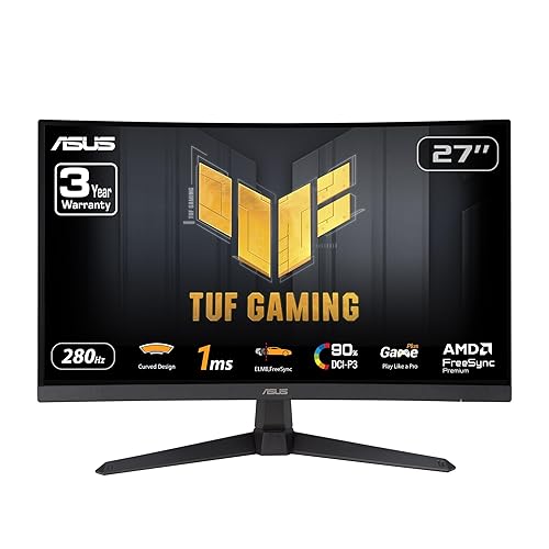 ASUS TUF Gaming 27” 1080P Curved Monitor (VG27VQM1B) – Full HD, 1500R, 280Hz, 1ms, Extreme Low Motion Blur, FreeSync Premium, Shadow Boost, Eye Care, 90% DCI-P3, DisplayWidget Center, 3 yr Warranty 27" Curved FHD 280Hz FreeSync Premium