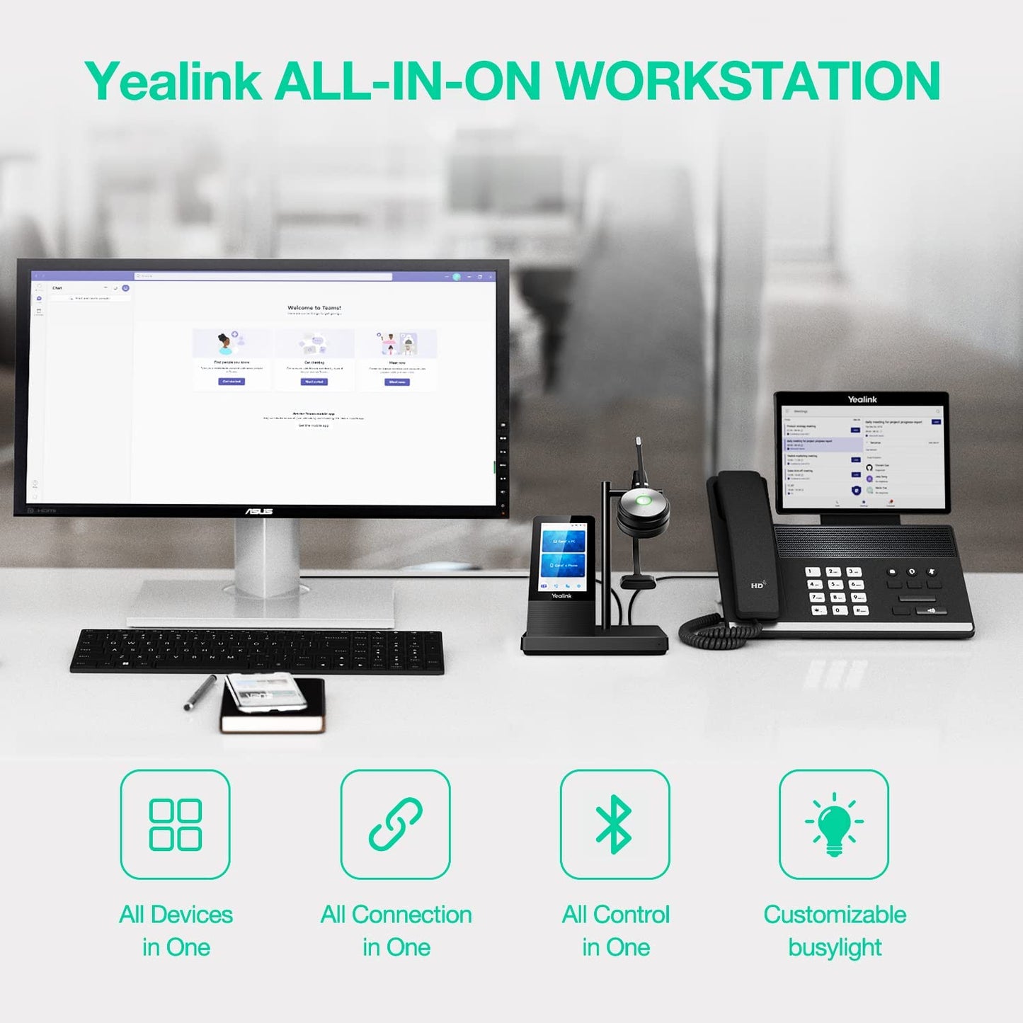 Yealink WH66 Wireless Headset Bluetooth Headset with Microphone Zoom Teams Certified DECT Headset for Office VoIP Phone IP Phone Teams Phone Workstation for UC Communication MONO