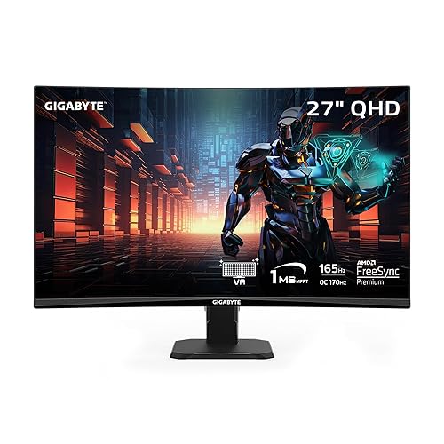 GIGABYTE GS27QC 27" 165Hz 1440P Curved Gaming Monitor, 2560 x 1440 VA 1500R Display, 1ms (MPRT) Response Time, HDR Ready, FreeSync Premium, 1x Display Port 1.4, 2X HDMI 2.0,Black 27" QHD 165Hz | VA | Curved | Tilt