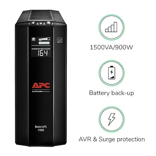 APC 1500VA UPS Battery Backup & Surge Protector, APC UPS Back-UPS Pro (BX1500M) 1500VA Battery Backup