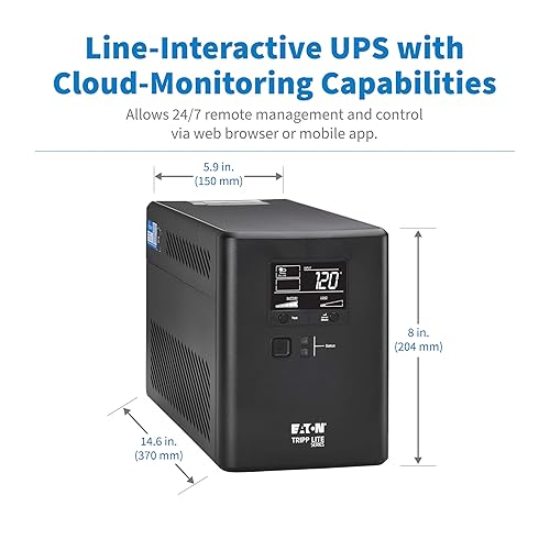 Eaton Tripp Lite Series Cloud-Connected 1000VA UPS Battery Backup & Surge Protector, Remote Management & Monitoring, 600W, 10 Outlets, LCD Screen, Computer UPS, 3-Year Warranty (SMART1000LCDTNC)