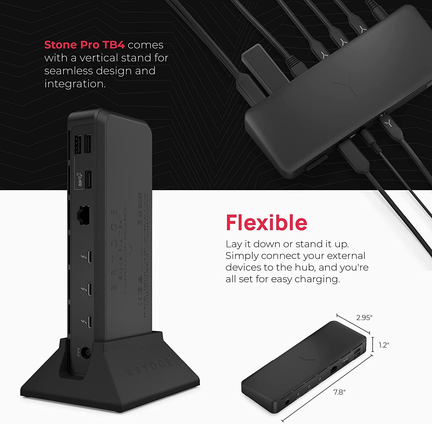 Brydge Stone Pro TB4 Thunderbolt 4 Docking Station - 12 Ports, 90 Watts Charging, Dual 4K Monitors or Single 8K Output, 40GB/s Transfer Speed - Windows 10 & 11, macOS 11.0 & ChromeOS Compatible