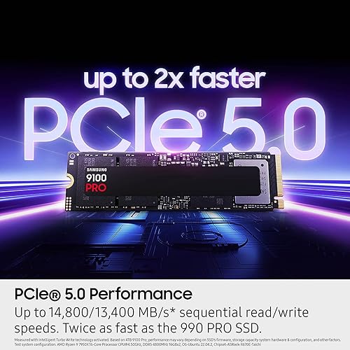 Samsung 9100 PRO Series - 1TB PCIe 5.0 x4, NVMe 2.0, M.2 Internal SSD, Up to 14,700MB/s, Fast Speed, Thermal Control, MZ-VAP1T0B/AM 9100 PRO 1TB