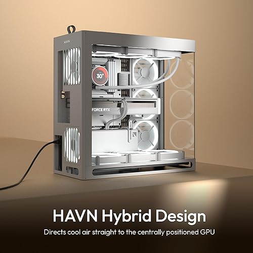 HAVN HS 420 Dual-Chamber Mid Tower PC Case ATX White | Hybrid Design, 11x 140mm Fan Slots & 3X 420mm Radiator Support, SimpliCable Cable Management, Tempered Glass, PWM Fan Hub White HS 420 HVN-CA-HS420-05