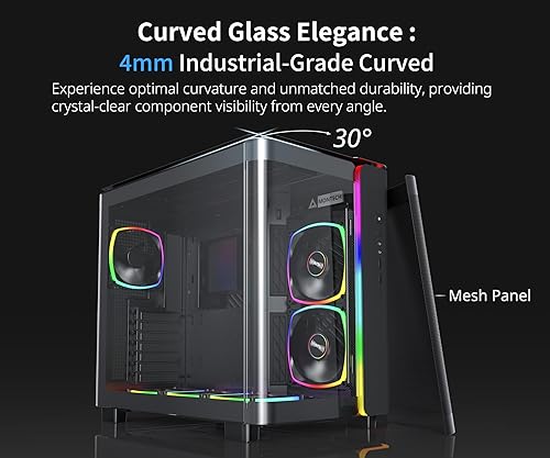 MONTECH King 95 PRO Dual-Chamber ATX Mid-Tower PC Gaming Case, High-Airflow, Toolless Panels, Sturdy Curved Tempered Glass Front, 6 ARGB PWM Fan Pre-Installed with Fan Hub, Black