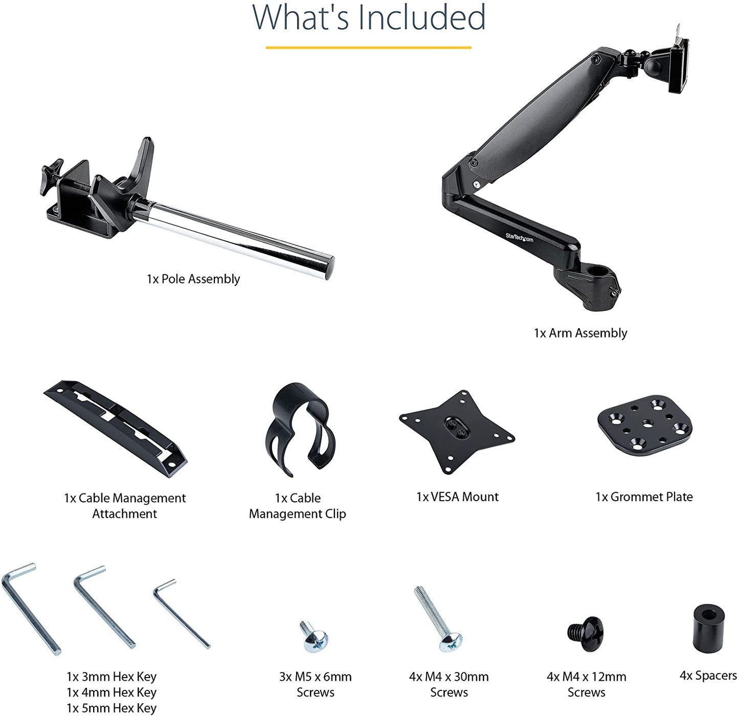 StarTech.com Desk Mount Monitor Arm for Single VESA Display up to 32" or 49" Ultrawide 8kg/17.6lb - Full Motion Articulating & Height Adjustable - C-Clamp, Grommet - Single Monitor Arm (ARMPIVOTE2)