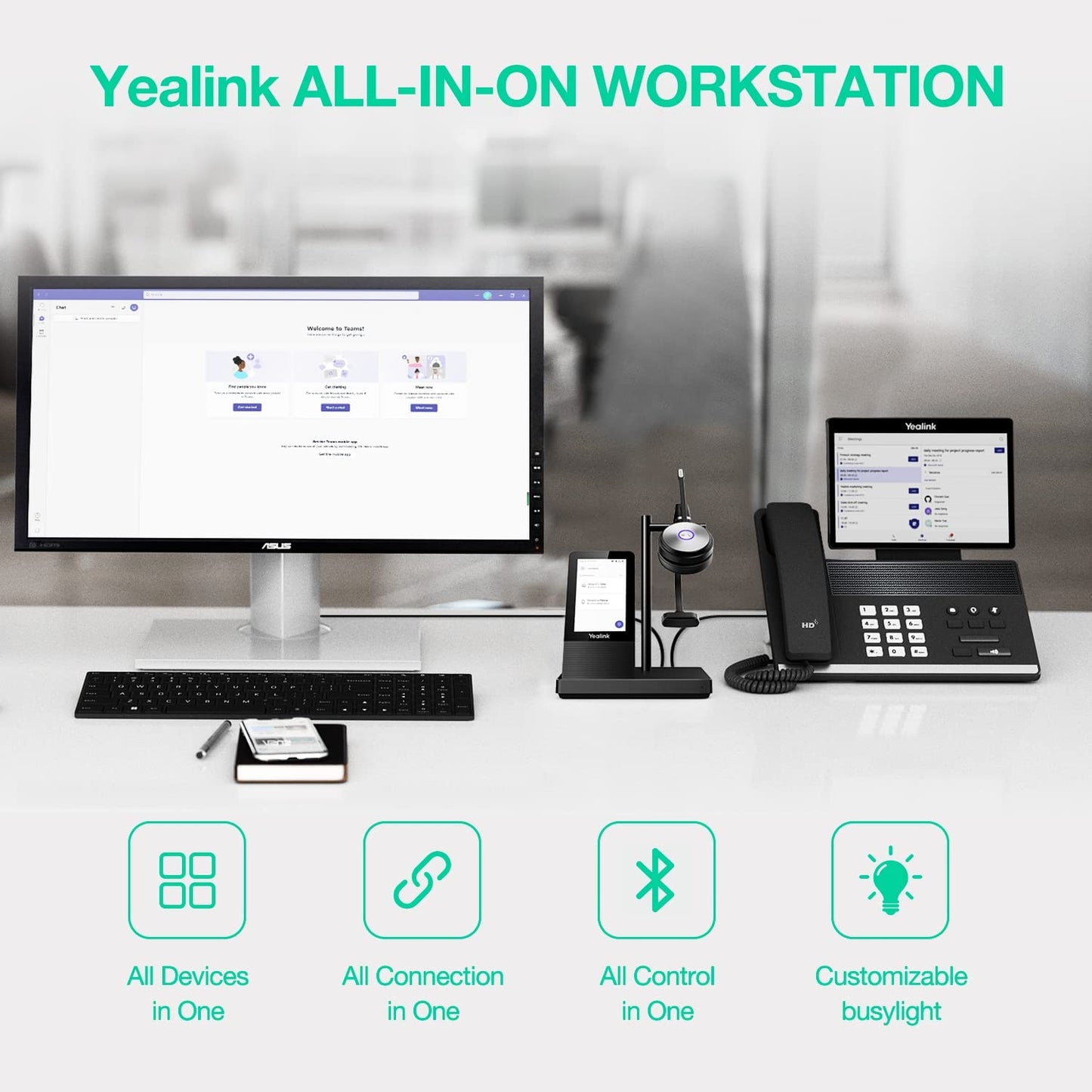 Yealink WHC60 Wireless Charger & WH66 & BLT60 Busylight for Yealink Wireless Headset Bluetooth with Microphone DECT Headset for Computer Laptop PC Headset for Office VoIP Phone IP Teams Certified
