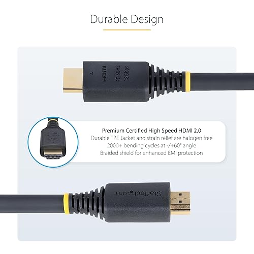 StarTech.com 25ft (7.6m) Premium Certified High Speed HDMI Cable, 4K 60Hz/1440p 144Hz, 18Gbps, UHD HDMI 2.0 Cord, TPE Jacket Black 25 ft/7.6 m