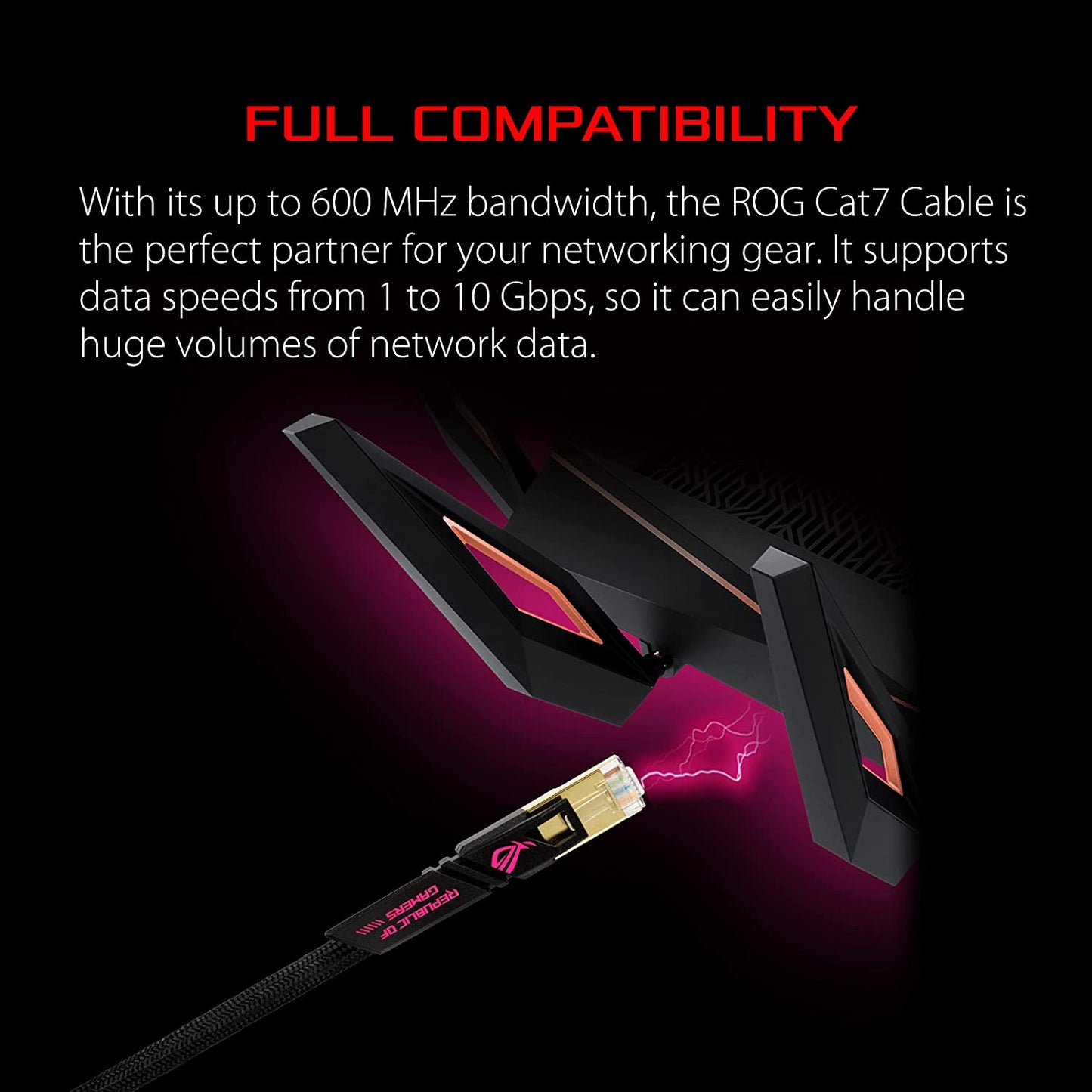 ASUS ROG Cat7 Ethernet Cable – 10 ft Shielded Gaming LAN network cable high speed network up to 600MHz & 10GB Transfer Rates, Nylon Braided, Gold Plated