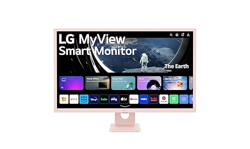 LG 32SR50F-P MyView Smart Monitor 32-Inch FHD (1920x1080) IPS Display, webOS 23, HDR 10, 5Wx2 Speakers, AirPlay 2, Screen Share, Bluetooth, ThinQ App, Remote Control, Pink