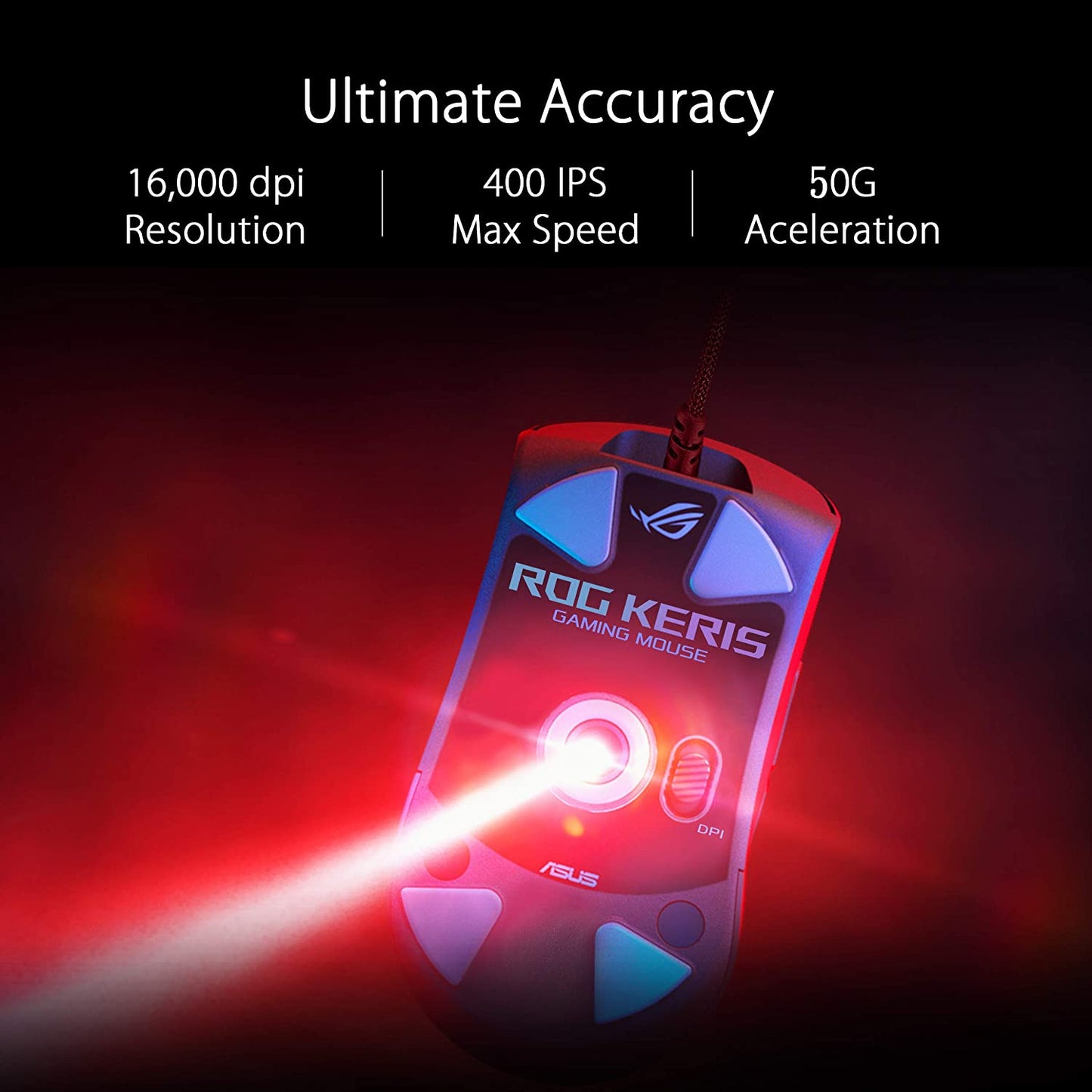 ASUS ROG Keris Ultra Lightweight Wired Gaming Mouse | Tuned ROG 16,000 DPI Sensor, Hot-Swappable Switches, PBT L/R Keys, Swappable Side Buttons, ROG Omni Mouse Feet, ROG Paracord & Aura Sync RGB Ultra Light-Weight