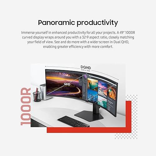SAMSUNG 49 Viewfinity Super Ultrawide Dual QHD Monitor, 5ms, QLED, HDR400, USB-C, USB Hub, 120Hz, Height Adjustable Stand, (LS49C954UANXZA) 2024, Charcoal Black