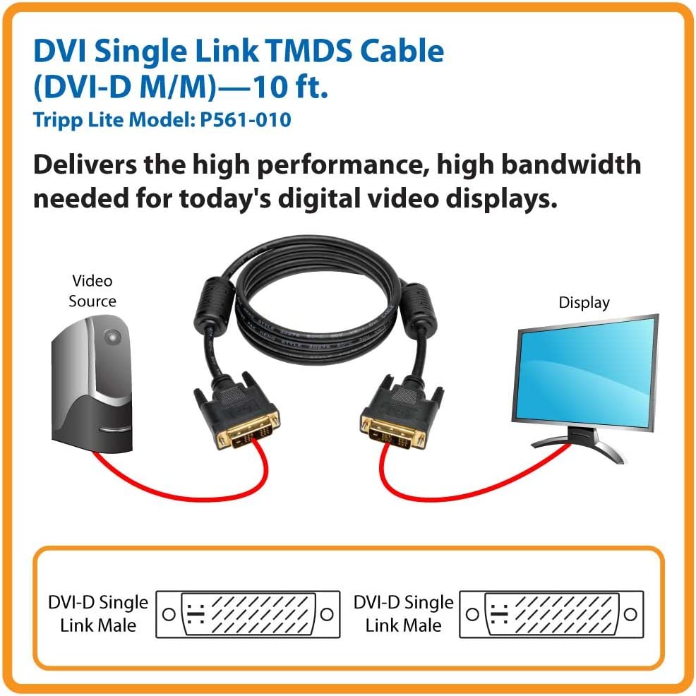 Tripp Lite P561-010 10 -Feet DVI Single Link TDMS Cable - DVI-D M/M 10-feet