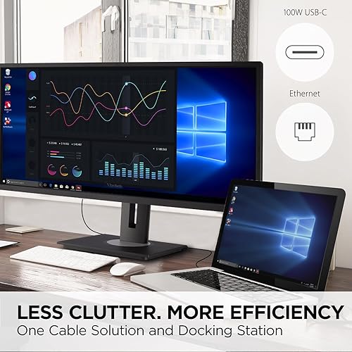 ViewSonic VG3456A 34 Inch 21:9 UltraWide QHD 1440p IPS Monitor with Ergonomic Design, 100W USB C, Docking Built-in, Gigabit Ethernet for Home and Office