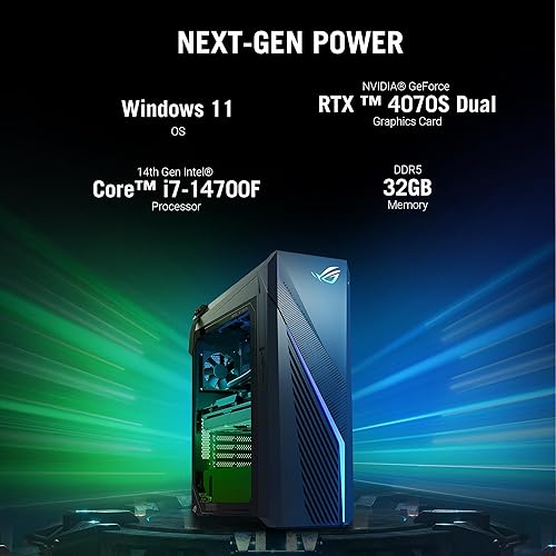 ASUS ROG G16CHR (2024) Gaming Desktop PC, 14th Gen Intel® Core™ i7-14700F, NVIDIA® GeForce® RTX 4070S Dual, 1TB M.2 2280 PCIE G4 SSD, 32GB DDR5 RAM, Windows 11, G16CHR-BSI74070S1T-CB