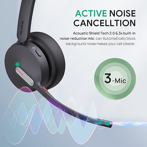 Yealink WH64 Wireless Headset, DECT and Bluetooth Dual Hybrid Headset for Microsoft Teams, Phone Headset with 3X Mic, 32 Talk Time, 492ft Range Office Work Headset for Desk IP Phone, PC,Cellphone WH64-Mono-Teams