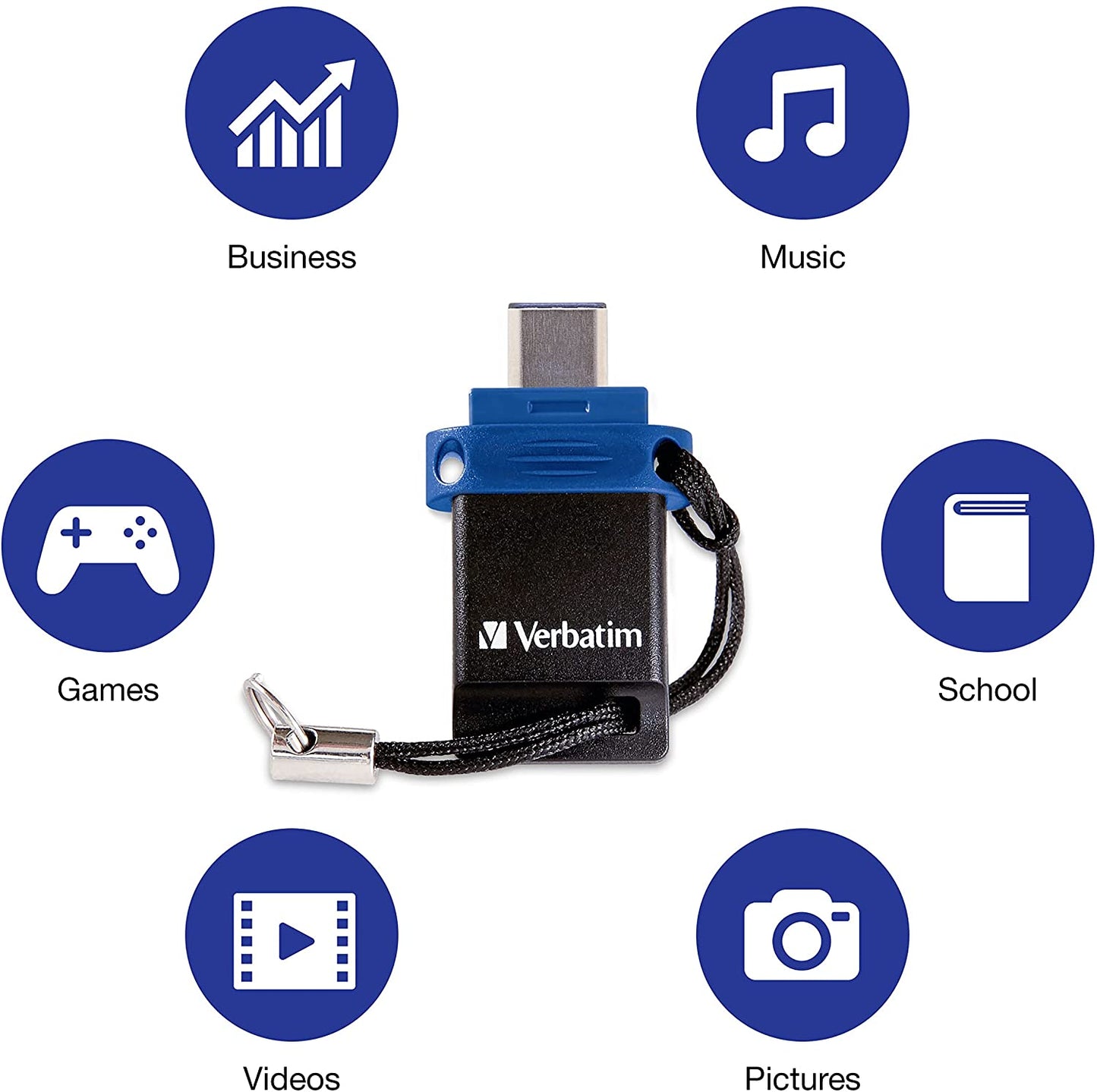 Verbatim Store 'n' Go USB Flash Drive 3.0, Dual USB, USB C and USB A, 16GB, Blue 16 GB