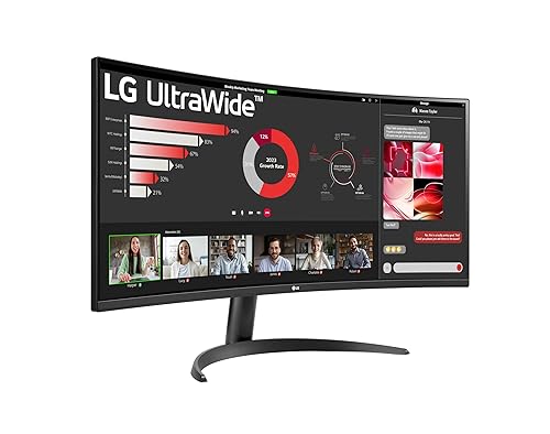 LG 34" UltraWide™ 1800R Curved Monitor with WQHD (3440 x 1440) HDR10 100Hz Refresh Rate USB Type-C Reader Mode Flicker Safe Dynamic Action Sync Height Adjustable 34WR55QK-B, Black