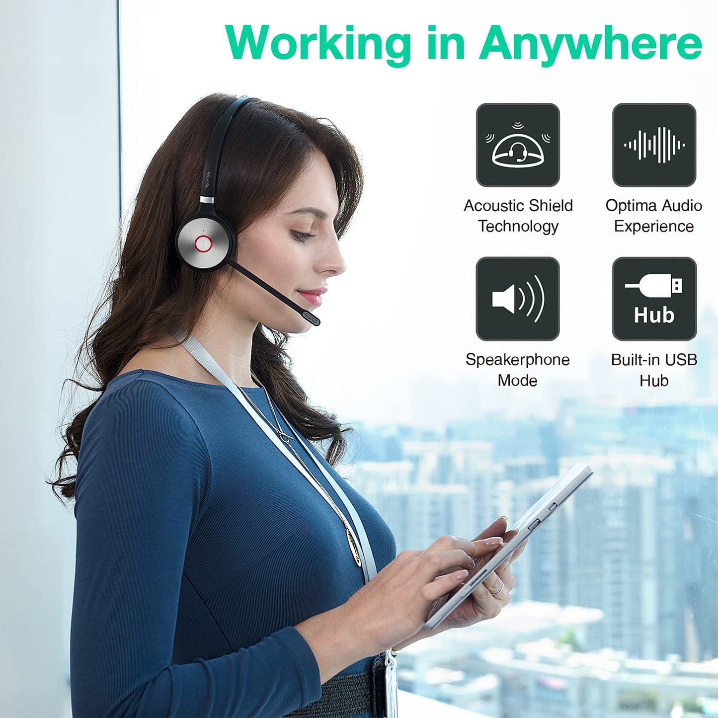 Yealink WH66 Wireless Headset Bluetooth Headset with Microphone Zoom Teams Certified DECT Headset for Office VoIP Phone IP Phone Teams Phone Workstation for UC Communication MONO