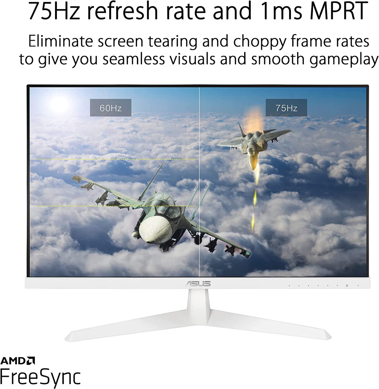 ASUS VY249HE-W 23.8” 1080P Monitor - White, Full HD, 75Hz, IPS, Adaptive-Sync/FreeSync, Eye Care Plus, Color Augmentation, Rest Reminder, Antibacterial Surface, HDMI, VGA Frameless VESA Wall Mountable