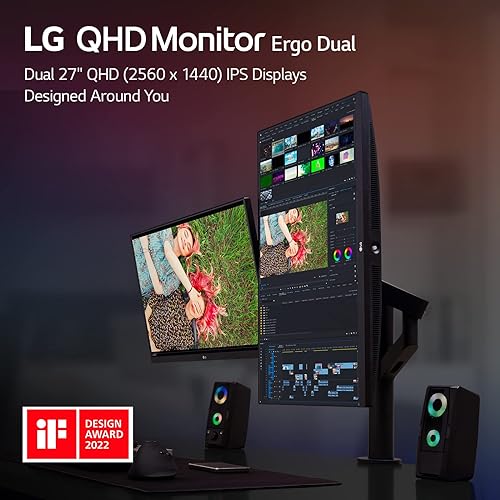 LG 27QP88D-BS 27 Inch Dual Ergo Monitor with QHD IPS 5ms 75Hz Display with USB Type C and Dasiy Chain, AMD Freesync, Black ?27QP88D-BS