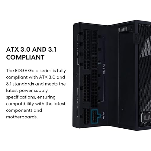 Lian Li Edge Serie - 1200W Full Modular Power Supply (Fan USB Hub Included) - Gold - ATX 3.1 - PCIE 5.1 Support - 12V-2x6 Connector - L-Shape Design for Dual Chamber Case - Black (EG1200G.BH)