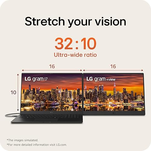 LG gram +view 17MT70 – 17" Lightweight Portable Monitor, WQXGA (2560x1600) IPS, DCI-P3 99%, 16:10 Anti-Glare Display, USB 3.2 Gen1 Type-C, Mini-HDMI, Dual Speakers, Kickstand, Ultra-Slim, Titan Silver