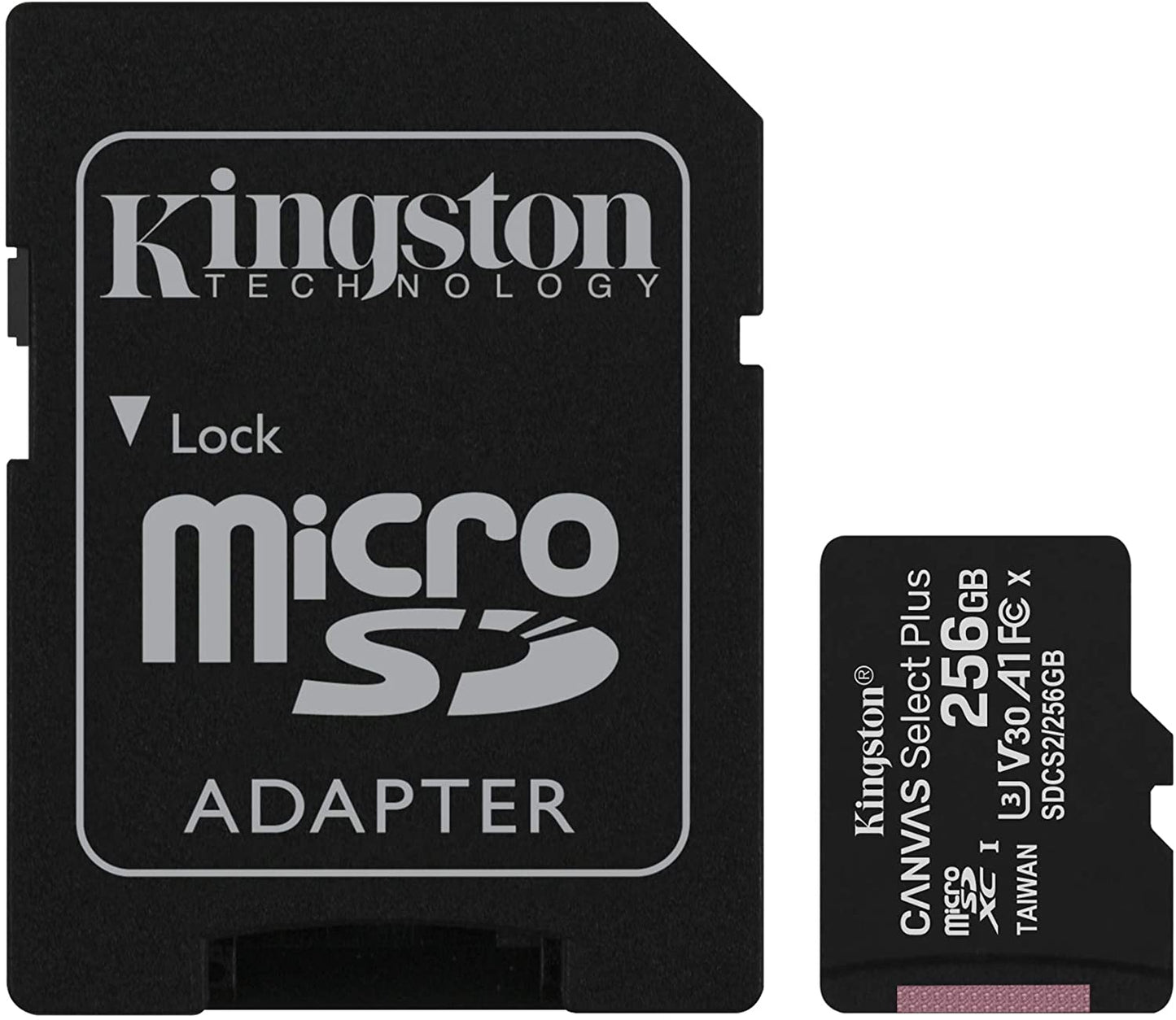 Kingston 256GB microSDXC Canvas Select Plus 100MB/s Read A1 Class 10 UHS-I Memory Card + Adapter (SDCS2/256GB) microSD Card 256GB Fast (Up to 100 MB/s) Single