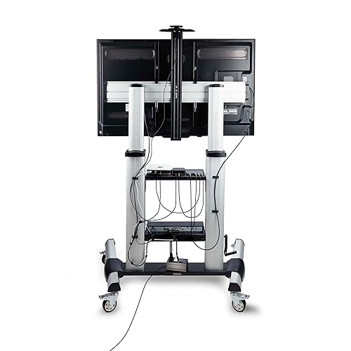 StarTech.com Rolling TV Cart/Stand On Wheels, Up to 100-inch/220lb Flat Screens, Hand Crank Height Adjustable Mobile Trolley Single TV with Hand Crank 60-100"