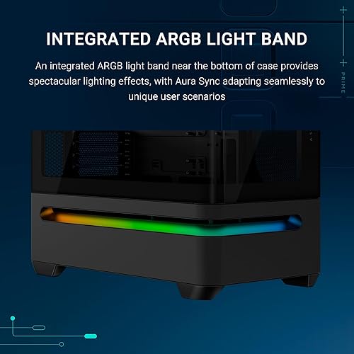 ASUS Prime AP202 ARGB Black mATX case with Fully Tempered Curved Glass, Supports Graphics Cards up to 420mm Long, 360mm Long radiators, Easy-Detach Rail, Patented Slot Vent, Built-in Three ARGB Fans