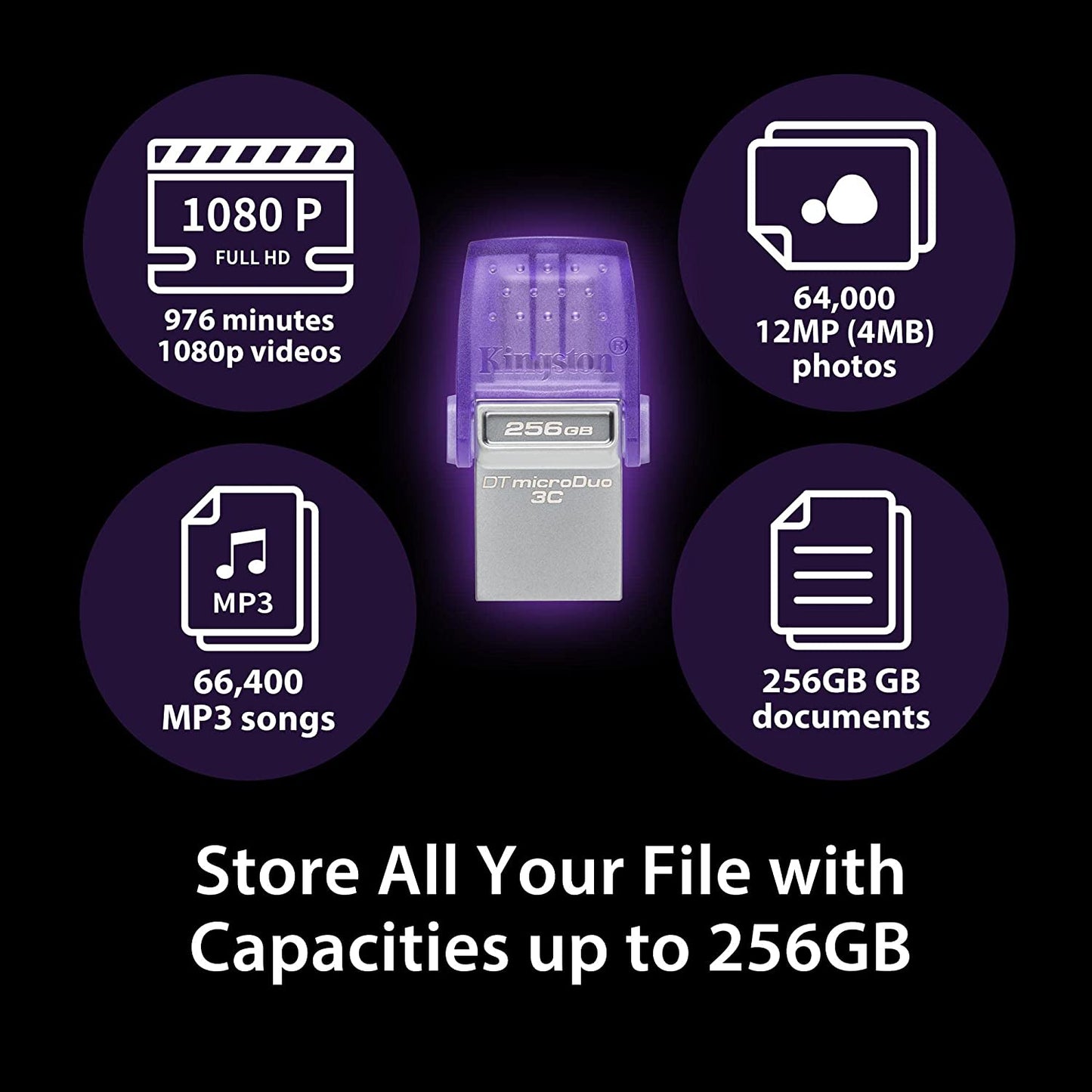 Kingston DataTraveler microDuo 3C 64GB USB-C & USB-A Flash Drive | Speeds up to 200 MB/s | USB 3.2 Gen 1 | Duo Connector | DTDUO3CG3/64GB