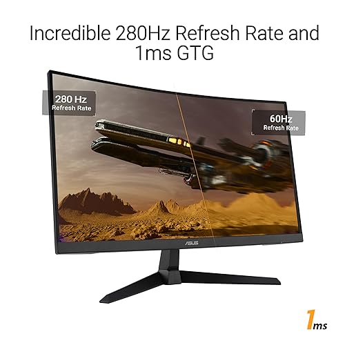 ASUS TUF Gaming 27” 1080P Curved Monitor (VG27VQM1B) – Full HD, 1500R, 280Hz, 1ms, Extreme Low Motion Blur, FreeSync Premium, Shadow Boost, Eye Care, 90% DCI-P3, DisplayWidget Center, 3 yr Warranty 27" Curved FHD 280Hz FreeSync Premium