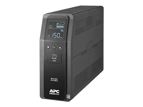 APC by Schneider Electric UPS, 1500VA Sine Wave UPS Battery Backup & Surge Protector, BR1500MS2 Backup Battery with AVR, (2) USB Charger Ports, Back-UPS Pro Uninterruptible Power Supply Sinewave Battery Backup