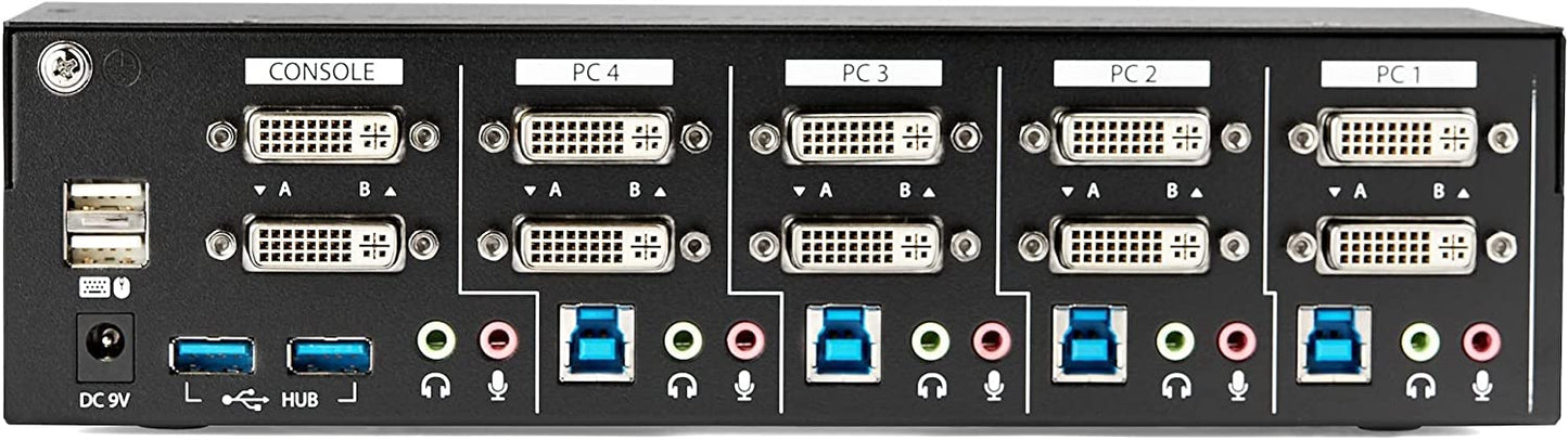StarTech.com 4 Port Dual Monitor DVI KVM Switch - Dual Screen Display Compact USB KVM Switch with Integrated USB 3.0 Hub & Audio - Dual View KVM - Dell HP Apple Lenovo - TAA Compliant (SV431DD2DU3A) Audio | USB 3.0 Hub