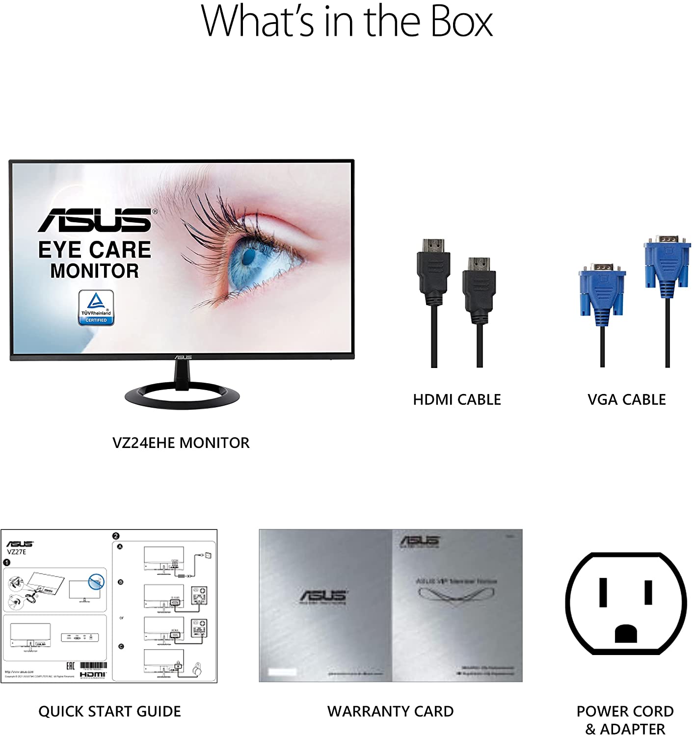 ASUS 23.8” 1080P Monitor (VZ24EHE) - Full HD, IPS, 75Hz, 1ms, Adaptive-Sync/FreeSync, Low Blue Light, Flicker Free, Ultra-Slim, VESA Mountable, Frameless, HDMI, VGA 23.8" IPS FHD 1ms 75hz Frameless